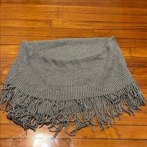 Gray Knit Fringe Scarf